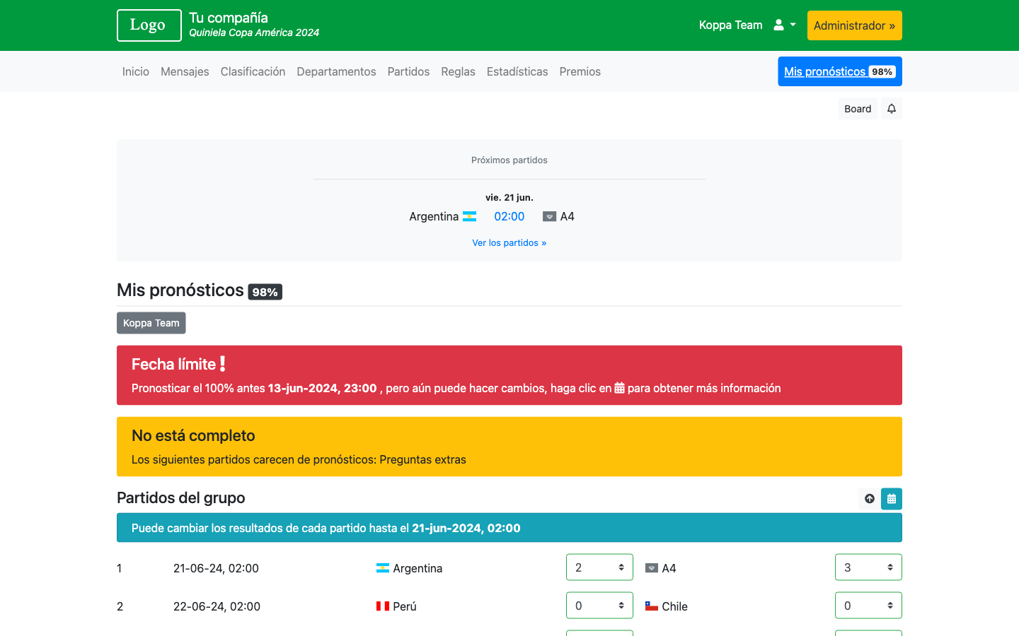 Quiniela Mundial 2024 - Copa Mundial 2026