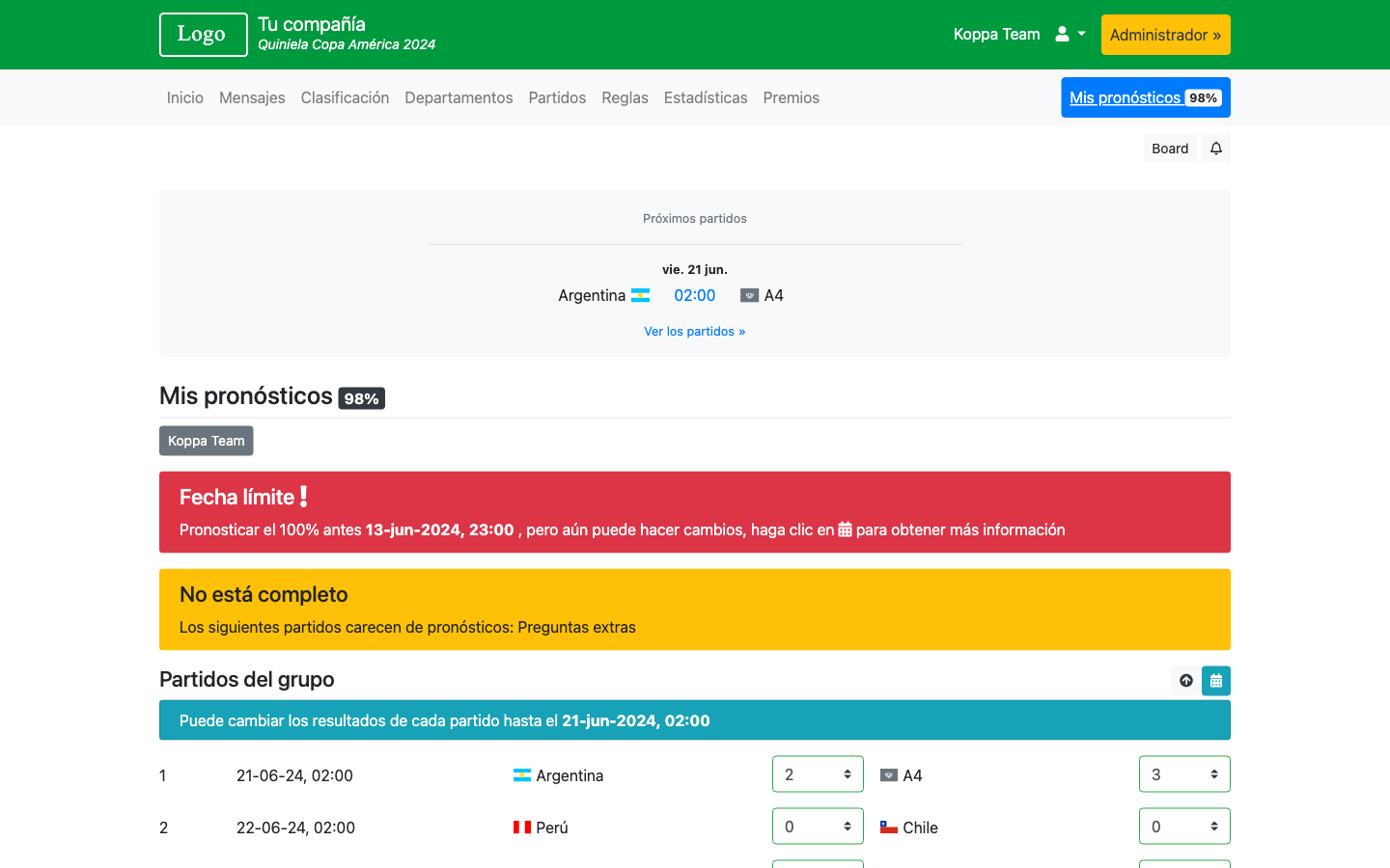 Quiniela Mundial 2024 - Copa América 2024