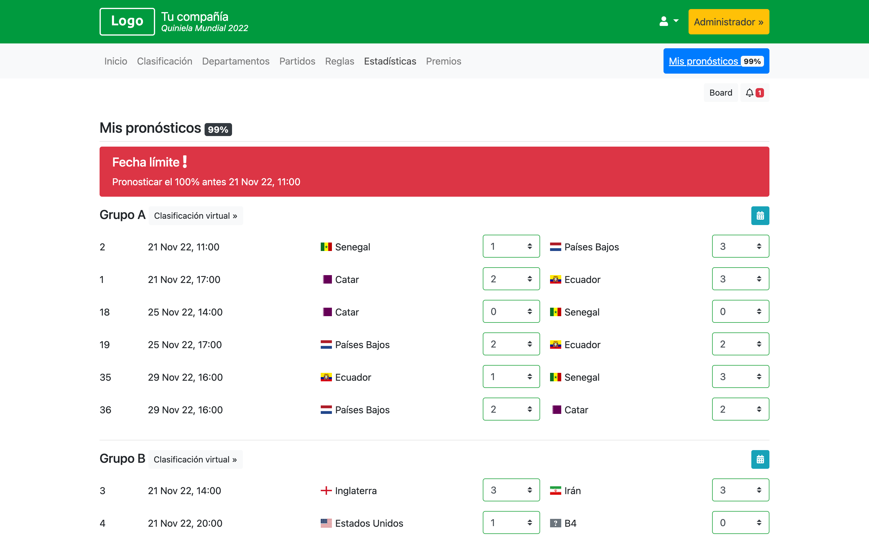 Quiniela Mundial 2022 - Copa Mundial 2026