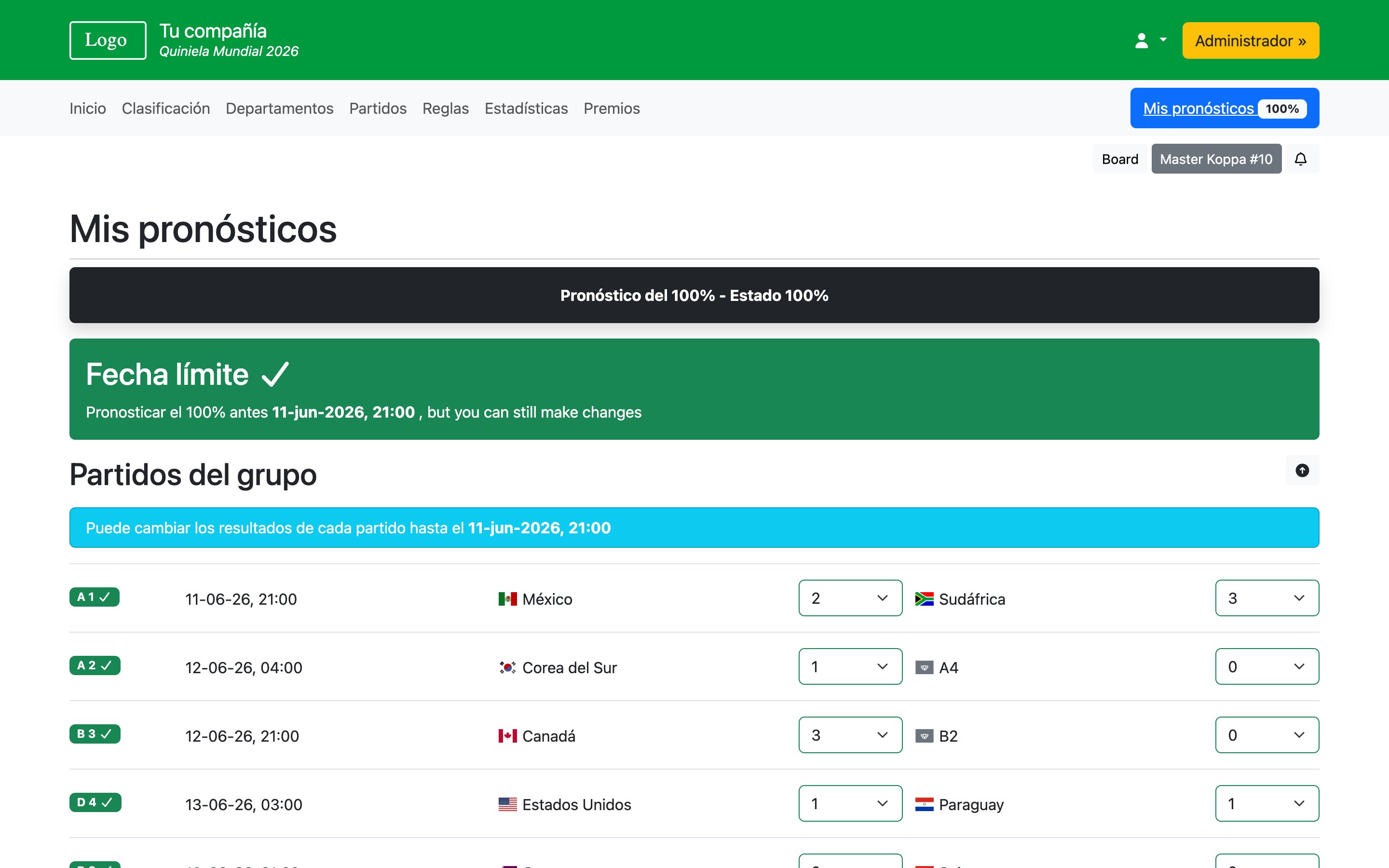 Quiniela Mundial 2026 - Copa Mundial 2026