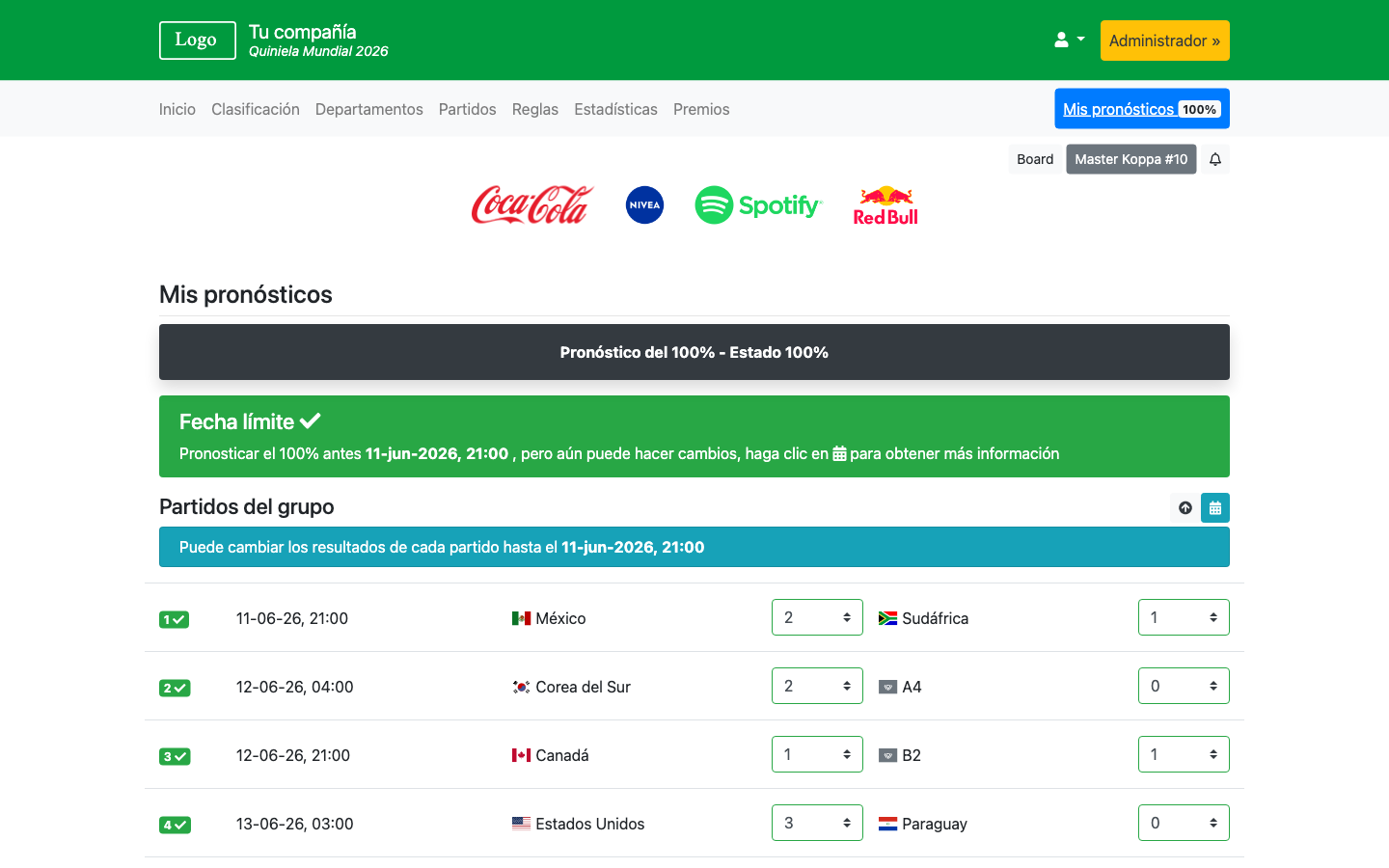 Quiniela Mundial 2026 - Copa Mundial 2026