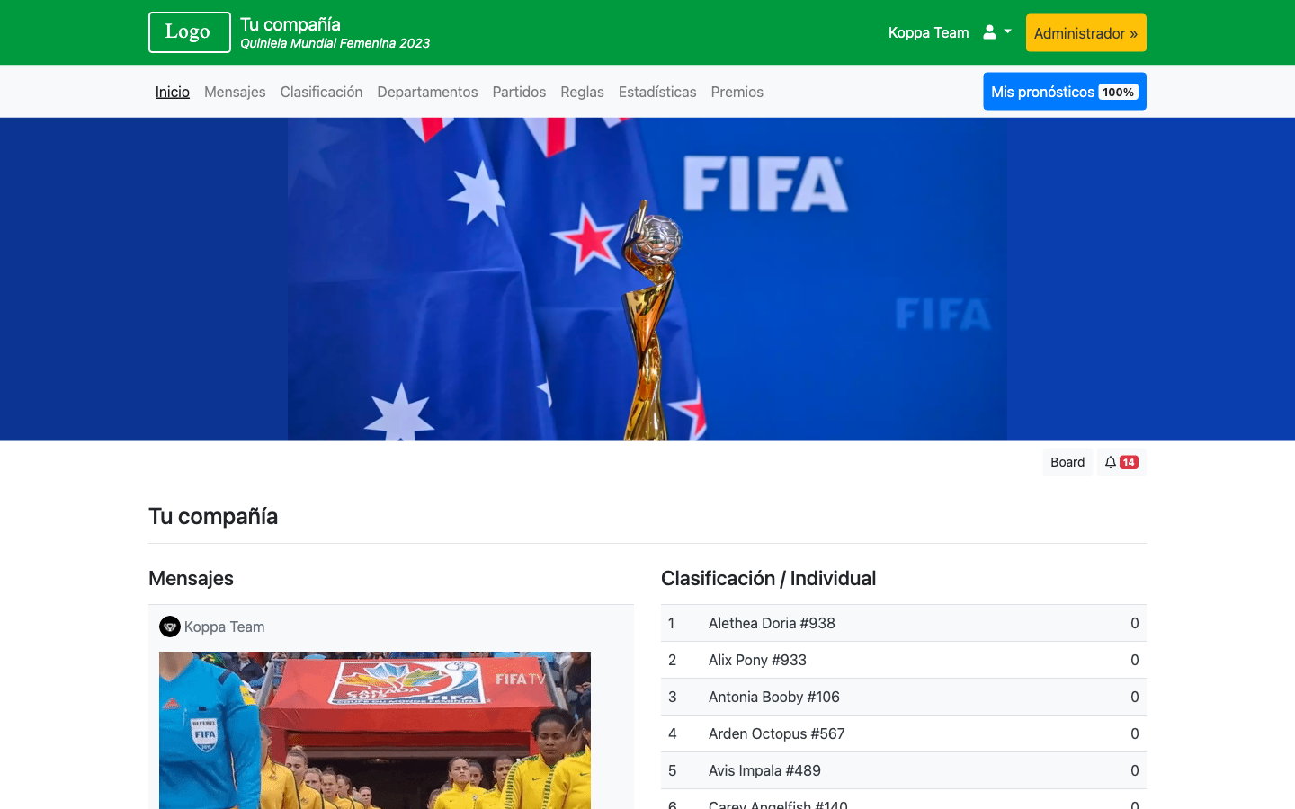 Quiniela Mundial Femenina 2023 - Copa Mundial 2026